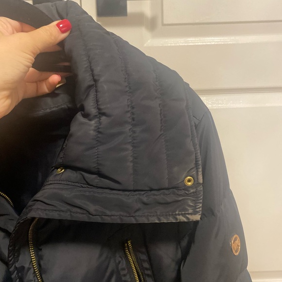 Michael Kors Long Puffer Coat Navy with Gold accents Size Small - Picture 6 of 6